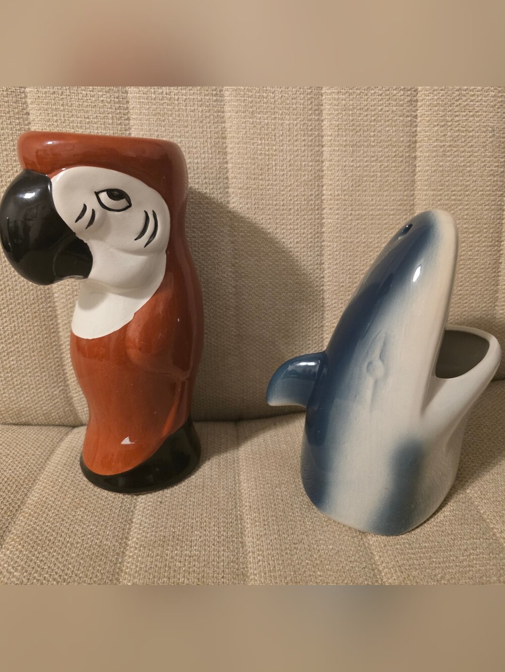 Lot Of 2 Vintage Tiki Mug Cup Parrot, and Shark China GUC